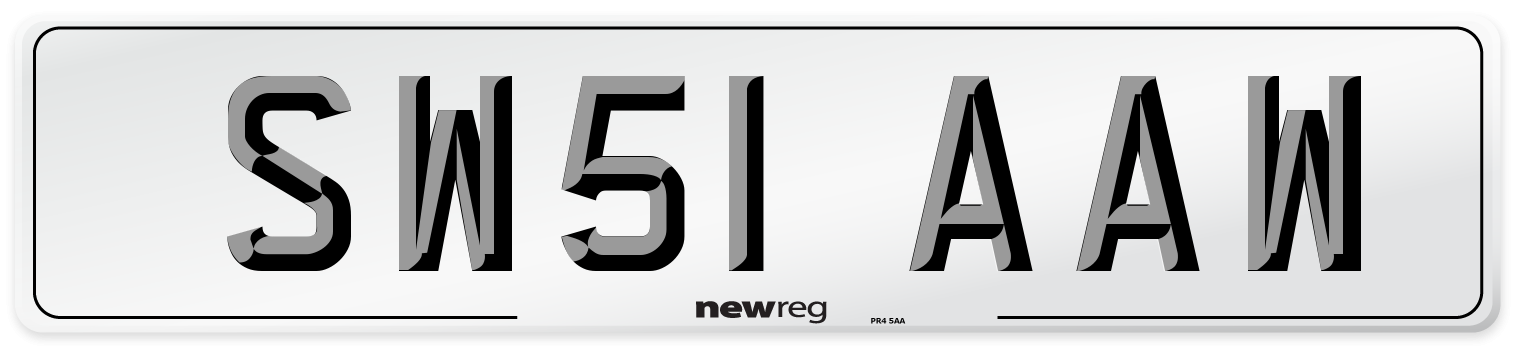 SW51 AAW Number Plate from New Reg